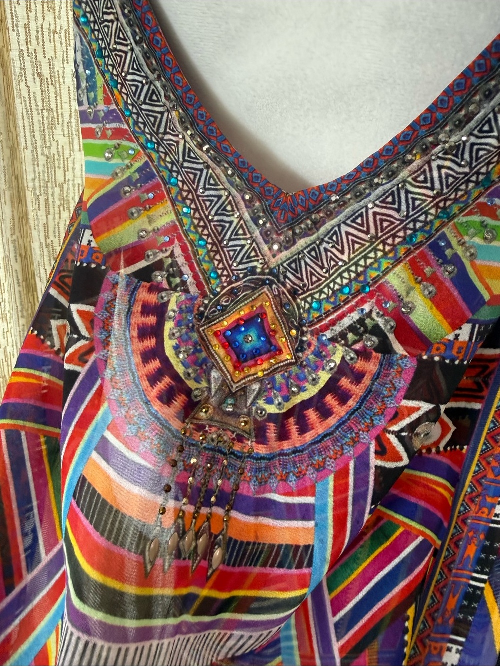 Camilla Multicolor Beaded V-Neck Spaghetti Strap Camisole - Picture 8 of 12
